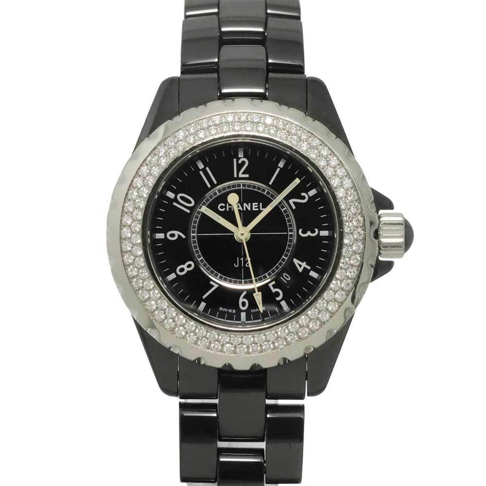 Chanel J12 33mm H0949 Genuine Diamond Bezel Ladies' Watch Black Ceramic Date ...